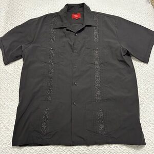 Maximos USA Yucatán Guayabera Black Short Sleeve Button Down Men’s Size Large
